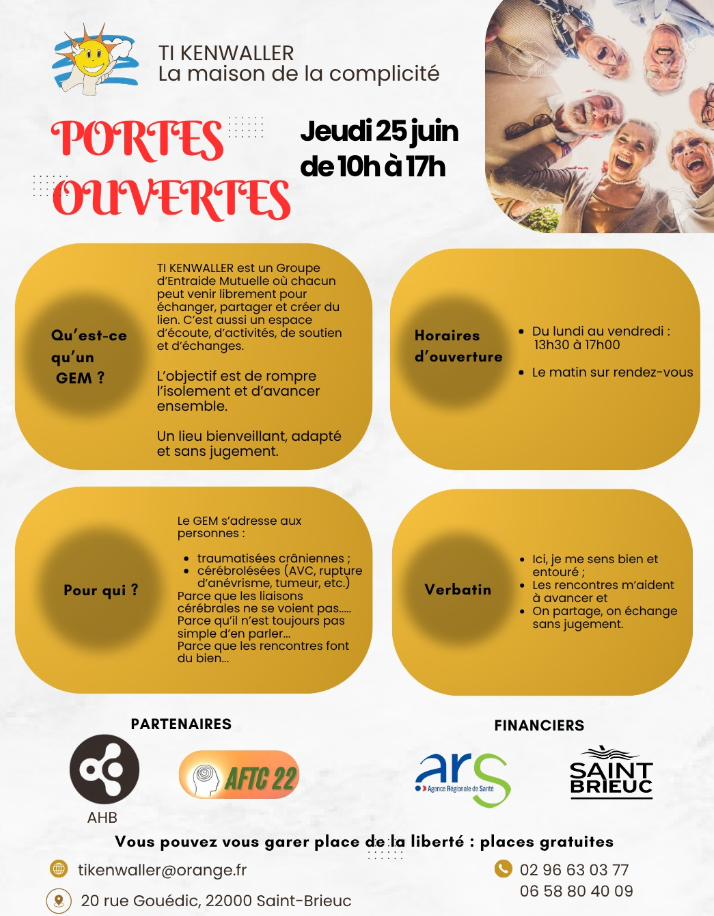 affiche de la porte ouverte du GEM tikenwaller avec des bulles explicatives sur les missions du GEM, des verbatims et des infos pratiques